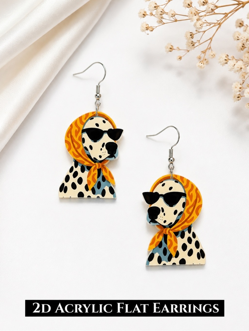Anthropologie Dalmatian Earrings with Yellow Headscarf and Black Sunglasses - Picture 5 of 6